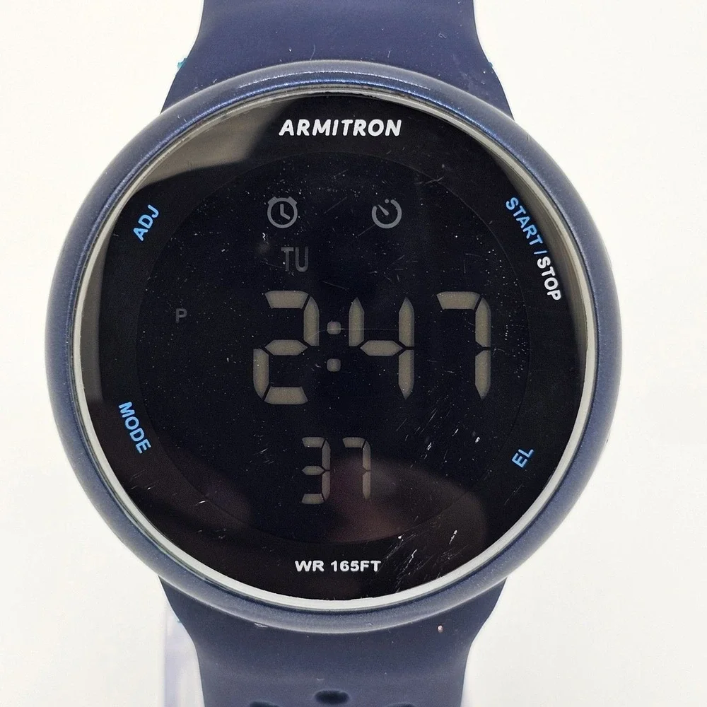 Armitron Digital Men's Watch 43MM Dark Blue‎ Case Dark Blue Gray Plastic Bands